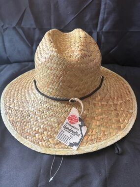 New Handcrafted Vietnamese Straw Sun Hat - Natural Tan w/ Black Cord